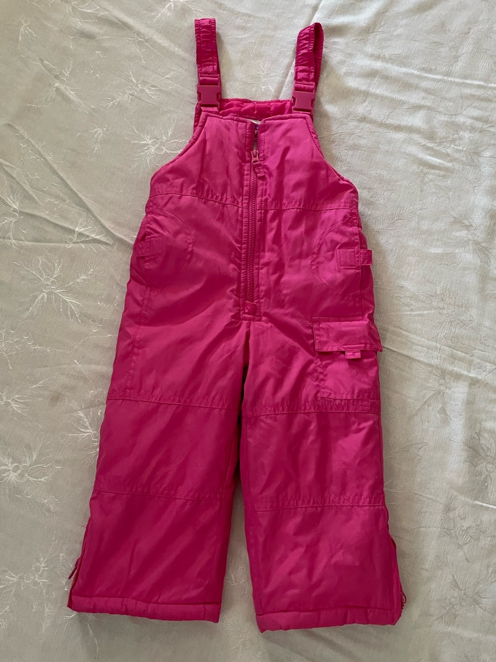 Children's Bright Pink Insulated Snow Overalls with Adjustable Straps 3 T